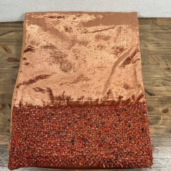 Farris Silk Rust Pumpkin Velour Beaded Table Runner 94"x15" Fall Thanksgiving - Picture 1 of 8